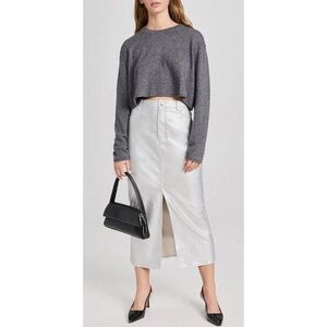 Wayf Silver Metallic Vegan Leather Midi Skirt Women's - Size M